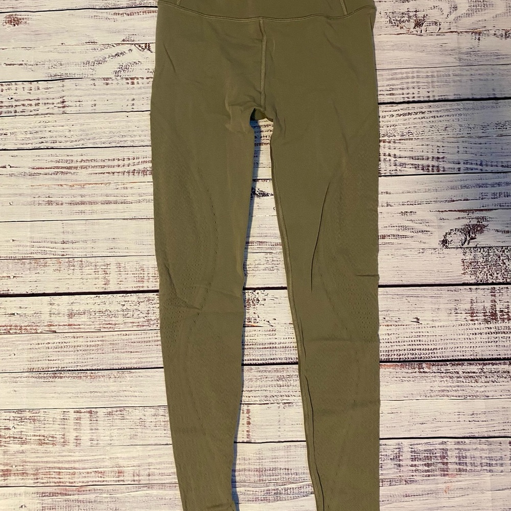 Lululemon Olive Green Mesh/Dot Hole Leggings